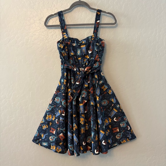 Eva Rose Mushrooms and Potions Fold-Over fit flare rockabilly swing Dress small - Picture 12 of 16